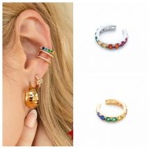 1PC 925 Sterling Silver European Style Geometry Rainbow Crystal Ear Clip For Women CZ Fashion Elegant Earrings Jewelry Gift A35
