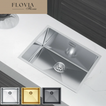 Lavello da cucina in acciaio inossidabile 49x44 cm – Senza foro per rubinetto, scarico rapido a forma di X, con tubo di scarico, 3 colori: Inox, oro, grafite