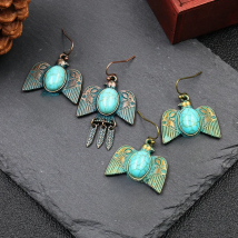 Ethnic Women's Pigeon Bohemian Earrings Vintage Bronze Gypsy Turquoises Jhumka Earrings Oorbellen
