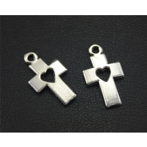50pcs  Silver Color Hollow out heart cross Charm Pendant DIY Necklace Bracelet Bangle Findings 16x8mm A1741