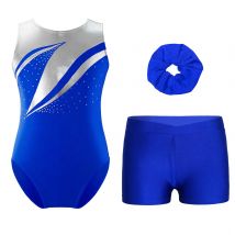 Kids Girls Ballet Dance Sets Sports Gymnastics Outfits Shiny Rhinestone Leotards with Shorts Hair Band Dance Competition Costume