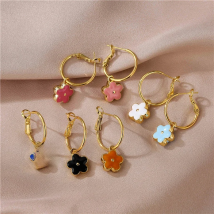 HECHENG,1 Pair,Trend Huggie Earrings,Flower Charm Drop Oil Earrings For Women,Gold Plated Jewelry,Wholesale