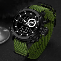 WWOOR New Fashion Military Sports Men's Nylon Watches Digital Quartz Wristwatch Waterproof Dual Display Clock Relogio Masculino