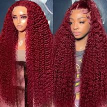 HD Transparent Lace 200 Density 13x4 13x6 Full Frontal Lace 99j Burgundy Preplucked Colored Deep Wave Frontal Human Hair Wig