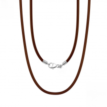 Rinntin Genuine Italian 2mm Brown Leather Cord Chain Necklace for Women Men with 925 Sterling Silver Clasp Trendy Jewelry SC62