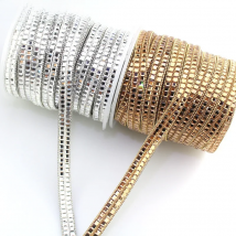 1 yard single row and double row gold silver square glass crystal arranged rhinestone trim back hot fix glue DIY Ironed  TR102