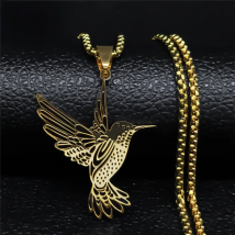 New Hollow Hummingbird Stainless Steel Pendant Necklaces for Women Men Gold Color Long Chain Necklace Jewelry collares largos