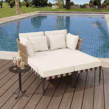 MERAX-silla Modular de jardín, conjunto de muebles de exterior, sofá y balcón con mesa de centro, 4 cojines, fundas extraíbles y lavables