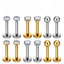 8PCS G23 Titanium Piercing 16/18/20G Threadless Push Pin Labret Lip Stud CZ  Nose Ear Cartilage Tragus Lobe Earring Body Jewelry