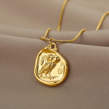 Gold Color Owl Necklace for Women Stainless Steel Pendant Lucky Freedom Athena Choker Waterproof Couple Jewelry Accessory
