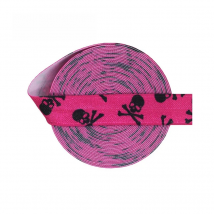 BRISTLEGRASS 2 5 Yard 5/8" 15mm Pink Skull Print Foldover Elastic FOE Spandex Satin Band Hair Tie Headband Dress DIY Sewing Trim