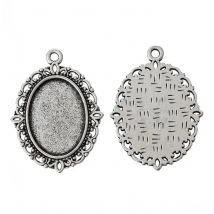 DoreenBeads Charm Pendants Oval silver color Cabochon Setting(Fit 18mm x 13mm)Nickel Free 29mm x