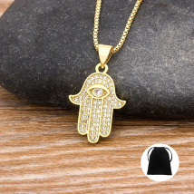 Women Men Hot Sale Hamsa Hand Necklace Gold Color AAA Zircon Evil Eye Pendant & Chain Hip Hop Turkish Lucky Jewelry Gifts