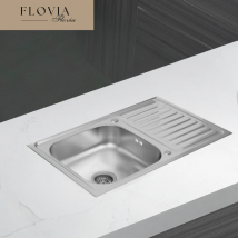 Supporto superiore per lavello da cucina in acciaio inossidabile 80x50 cm, vasca singola con foro per rubinetto e scolapiatti, argento inox, reversibile