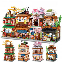 Mini City Street View Noodle Shop House Building Blocks 4 in 1 Japanese Architecture Friends Figures Bricks Toys For Children