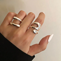 Foxanry Minimalist Silver Color Rings for Women Fashion Creative Hollow Irregular Geometric Birthday Party Jewelry Gifts