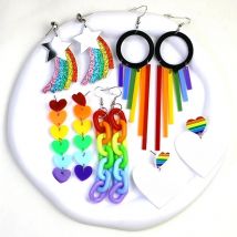 New Fashion Rainbow Star Acrylic Drop Earrings For Women Cute Cartoon Colorful Long Chain Heart Dangle Earrings Party Gifts