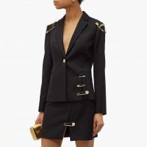 VGH Chic Spliced Metal Pin Slimming Blazer for Women Notched Collar Long Sleeve Patchwork Mesh Hollow Out Fashion Jacket Female