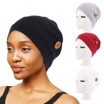 New Womens Soft Comfy Chemo Cap Wave and Sleep Turban Hat Liner for Cancer Hair Loss Cotton Headwear Head Wrap Hair Accessories