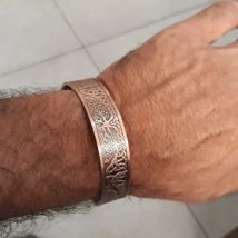 Vinterly Magnetic Copper Bracelets Men Wide Health Energy Magnet Vintage Flower Adjustable Open Cuff Bangles for Women Resizable