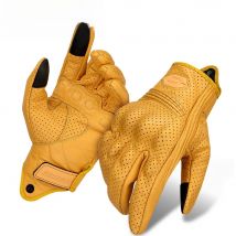 ​Vintage Leather Motorcycle Gloves Summer Breathable Unisex Biker Gloves With Anti-Slip Ventilation Design Motorbike Ride Glove