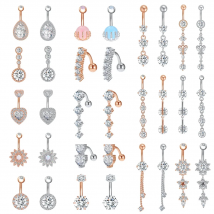 Stainless Steel Belly Button Rings 14g Drop Dangle Belly Rings for Women Opal Belly Navel Piercing Rose Gold Plated Body Jewelry