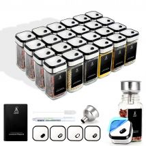 Zestaw pojemników na przyprawy 12/24-częściowy z wodoodpornymi etykietami na przyprawy, korkami obrotowymi, do przechowywania i organizacji w kuchni.