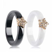 Gold Color Star Women Rings With Bling CZ Rhinestone 4MM Smooth Black White Ceramic Rings Jewelry Wedding Anniversary Gift