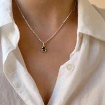 MEWANRY Green Water Drop Necklace for Women Exquisite Simple Geometric Chic Charming INS Fashion Temperament Party Jewelry Gifts