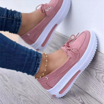 Woman Wedge Platform Sneakers Tie-Up Slip-on Flat Shoes for Daily Casual Canvas Low Top for Girls Thick Sole Breathable Casual