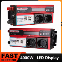 Convertitore di potenza da 4000 W, inverter solare montato su auto, trasformatore di tensione USB, portatile, conversione da 12 V CC a 220 V CA, 4 USB
