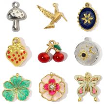 3pcs/Lot Stainless Steel Two Tone Dragonfly Bird DIY Charms Women  Flower Butterfly Necklace Pendants Moon Star Jewelry Wholesal