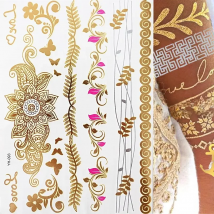 1 sheet Flash Boho Metallic Gold Feathers Shimmering Jewellery Festival Temporary Tattoo
