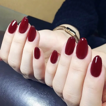 24pcs Wine Red False Nails Mid-length Round Head Vintage Fashion Artificial Nail Press On Cool Girls Fake Nail Art Decoration