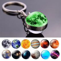 Glow In The Dark Solar System Planet Keyring Galaxy Nebula Luminous Keychain Moon Earth Sun Double Side Glass Ball Key Chain