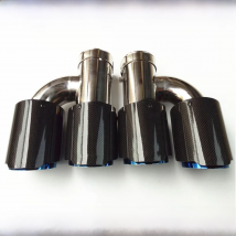 2PCS H Style Universal Dual No Logo Glossy carbon fiber exhaust tip blue steel exhaust pipe muffler tip for BM for Benz