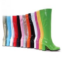 7cm High Heeled Gogo Boots 60s 70s Square Heel Knee-High Party Boots Sexy Retro Zip Women Cross Dressing Shoes Big Size 44 45 4