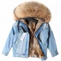 2025Maomaokong Denim Jacket Parka Winter Women Parkas Real Fur Collar Coat Natural Raccoon Fur Hood Real Rabbit Fur Liner Luxury