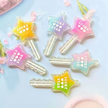 6Pcs Paired Lucky Star Gradient Colorful Pretty Girl Heart I Love You Lock Key Resin Charm for DIY Craft Keychain Accessory