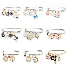 Alice in Wonderland Cartoon Brooch Buckle Safety Pins Cute Metal Enamel Rabbit Clock Poker Shape Women Children Bags Hat Badge