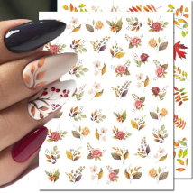 3d Nail Art Decals Autumn Maples Leafs Retro Red Yellow Roses Flowers Adhesive Sliders Nail Stickers For Nail Tips Decoration