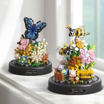 Bienen- und Schmetterlings-Bonsai-Bausteine, Insekten-Pflanzen-Topfmodell mit Staubschutz, Lehrreiches DIY-Spielzeug, Geschenk für Feiertage