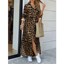 ZANZEA Party Vintage Leopard Robe Women 2025 Autumn Casual Long Sleeve Maxi Long Vestidos Dress Fashion Oversized Shirt Sundress