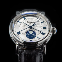 Sugess Watches for Men Automatic Mechanical Watch Moonphase Tianjin ST2108 Waterproof Date Hands Sapphire Crystal Rome Wave Dial