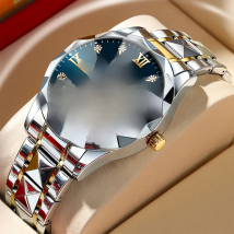 Men Watch Water Diamond Luxury Night Glow Double Calendar Quartz Movement 41mm Blue Gold Stainless Steel Fashion Business Watch