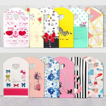 50pcs/lot Various Patterns Jewelry Plastic Bag Heart-Shaped Oval Handles Mini Gift Packing Bag Store Small Shopping Bags