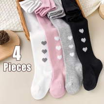 4 pairs soft and elastic heart-shaped pattern kid's tights - perfect for play and special occasions,for girls