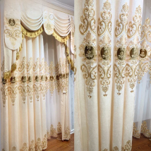 European Style High Quality Chenille Embroidered Blackout Villa Beige Curtains For Living Room  Custom Voile Curtain For Bedroom