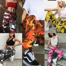 Summer Women's Ladies Camo Cargo Trousers Pants Casual Pants Military Army Combat Camouflage Jeans Pencil Pants Pink Red Gray