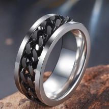 2021 Fashion New 4 Colors 8mm Titanium Steel Twist Chain Rings For Men Polished Black Punk Rock Biker Ring Wedding Ring